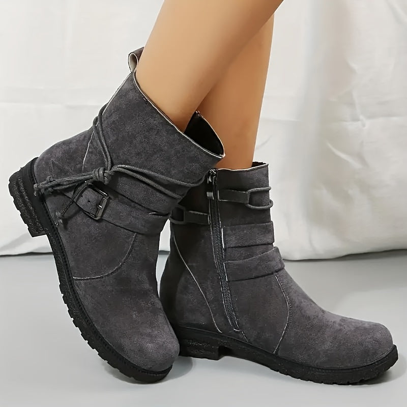 Blanche Bottines Effet Daim Zippées À Sangle Femme