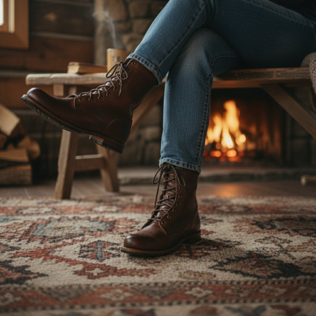 Émeline Bottes Mi-Mollet À Lacets Et Revers Boutonné Femme