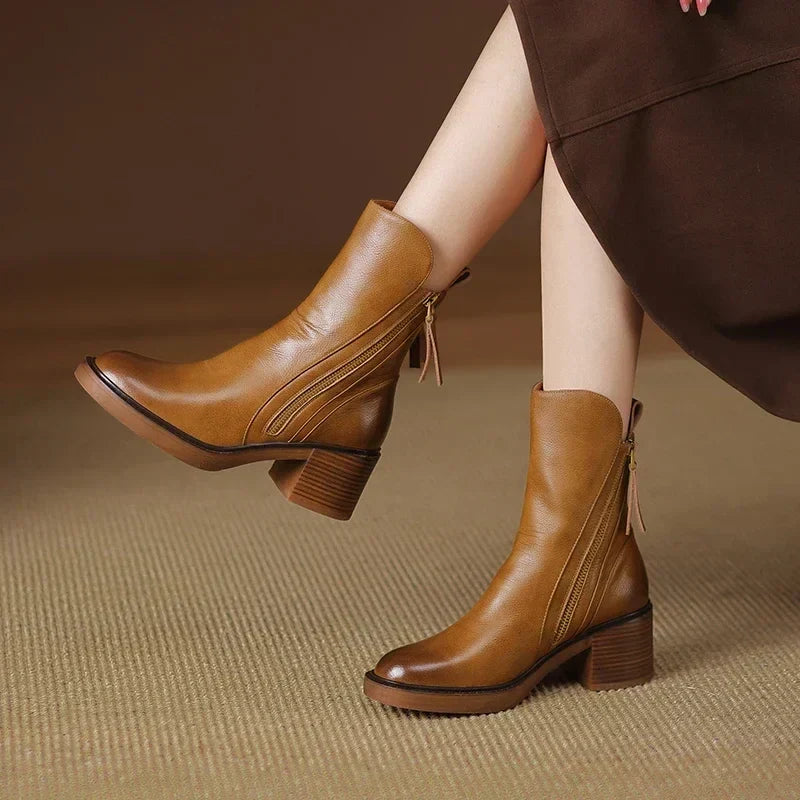 Sophie Bottines En Cuir Premium À Bout Rond Femme