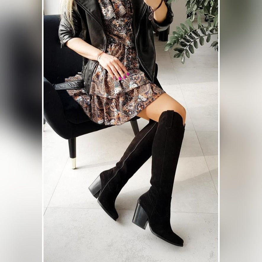 Jeanne Bottes Western Hautes À Talon Carré Femme