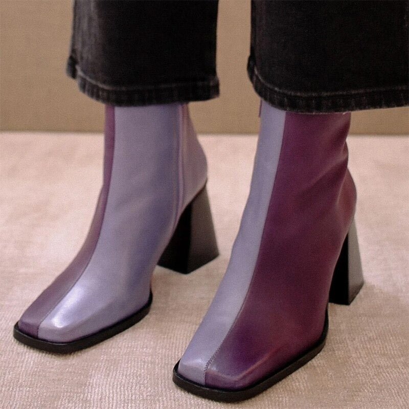Mathilde Bottines Bicolores À Talon Carré Femme