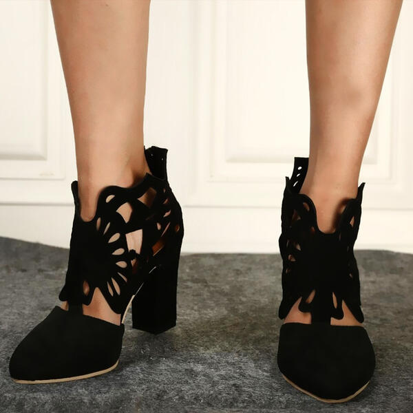 Ambre Bottines Ajourées Effet Daim Talon Carré Femme
