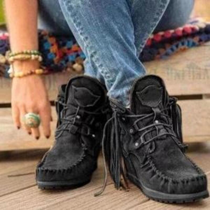 Mélanie Bottines Mocassins Effet Daim À Franges Femme