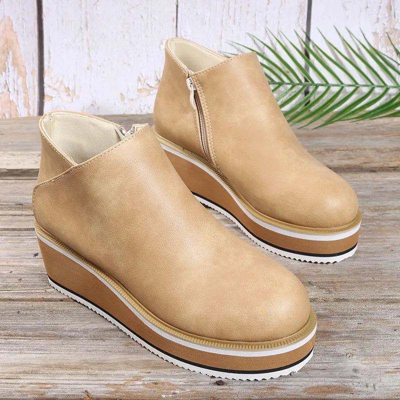 Mila Bottines Compensées Zippées Semelle Rayée Femme