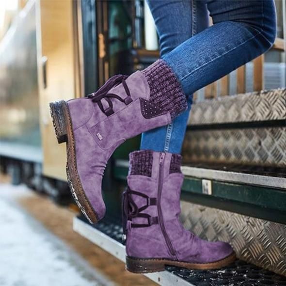 Eva Bottines À Revers Tricot Et Zip Femme