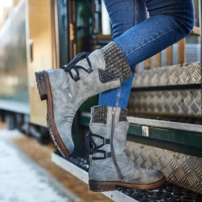 Eva Bottines À Revers Tricot Et Zip Femme