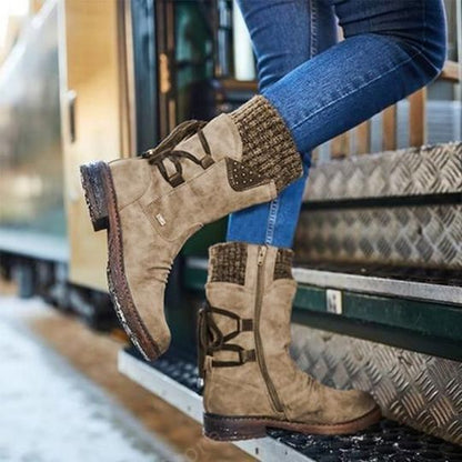 Eva Bottines À Revers Tricot Et Zip Femme