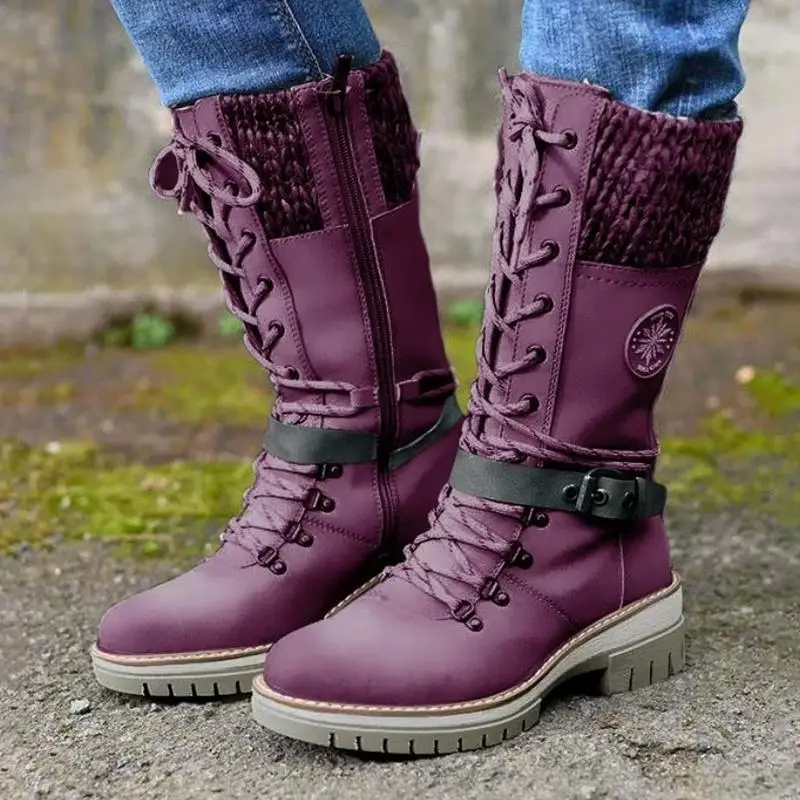 Iris Bottes De Randonnée Mi-Mollet À Lacets Et Revers Tricot Femme