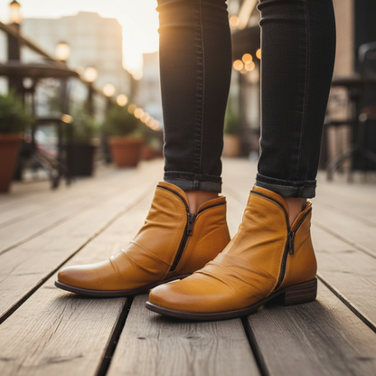 Lou Bottines Froncées Zippées À Talon Bas Femme