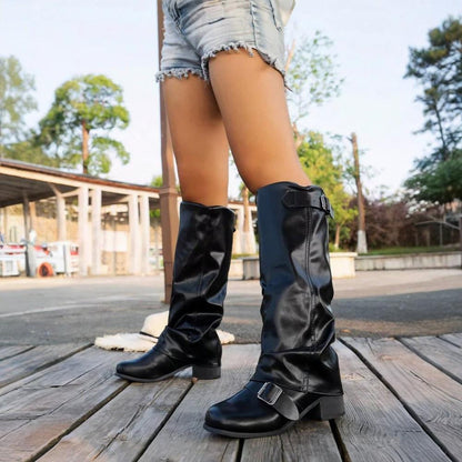 Apolline Bottes Hautes Froncées À Boucle Et Talon Bas Femme