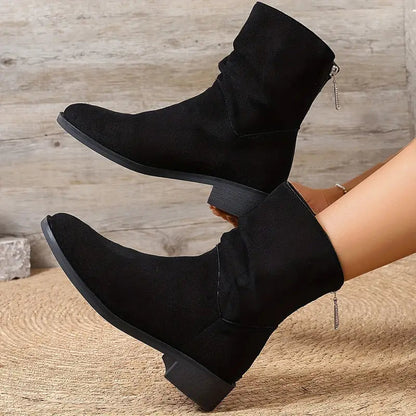 Lydie Bottines Froncées Effet Daim À Petit Talon Carré Femme