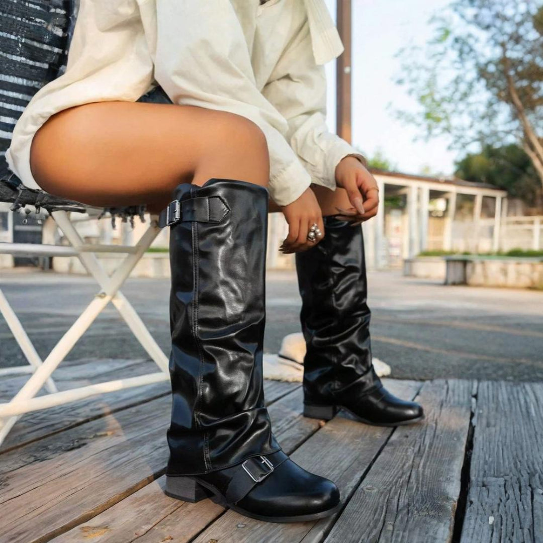 Apolline Bottes Hautes Froncées À Boucle Et Talon Bas Femme