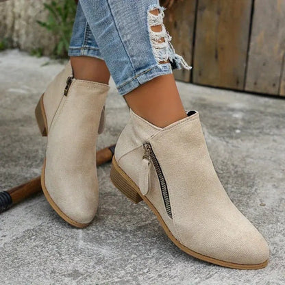 Pauline Bottines Effet Daim Talon Bas Et Zip Décoratif Femme