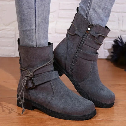Océane Bottines Effet Daim Zippées À Lanière Nouée Femme