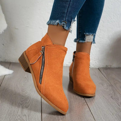 Pauline Bottines Effet Daim Talon Bas Et Zip Décoratif Femme