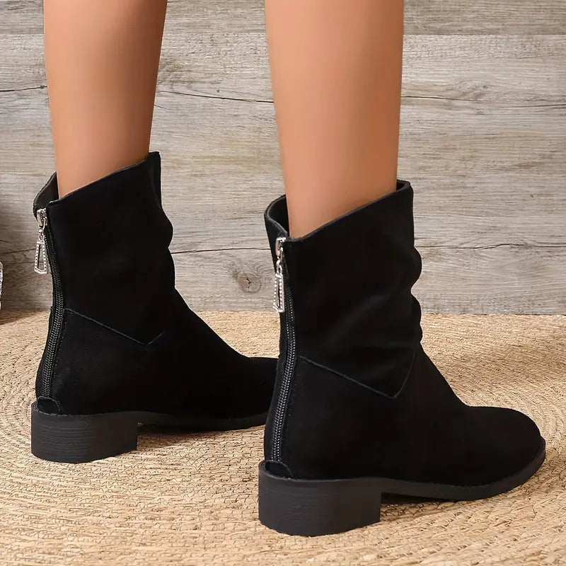 Lydie Bottines Froncées Effet Daim À Petit Talon Carré Femme