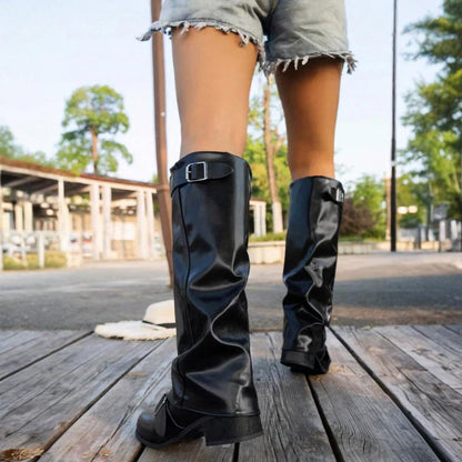 Apolline Bottes Hautes Froncées À Boucle Et Talon Bas Femme