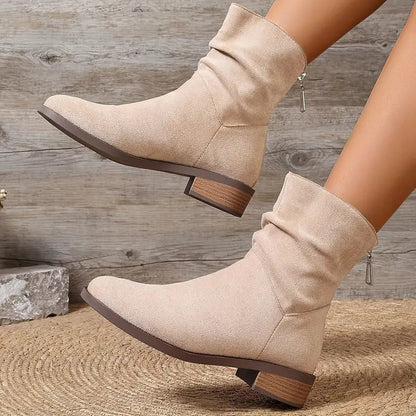 Lydie Bottines Froncées Effet Daim À Petit Talon Carré Femme