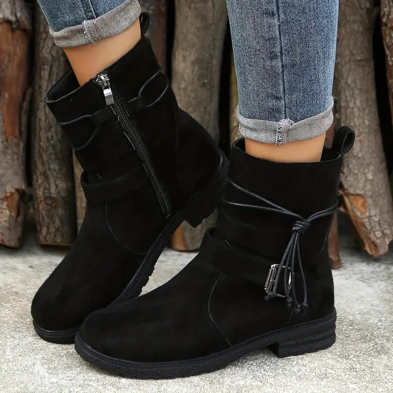 Océane Bottines Effet Daim Zippées À Lanière Nouée Femme