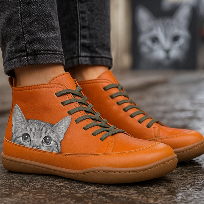 Olympe Bottines À Lacets Motif Chat Semelle Souple Femme
