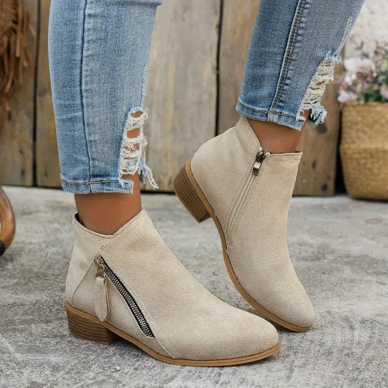 Pauline Bottines Effet Daim Talon Bas Et Zip Décoratif Femme