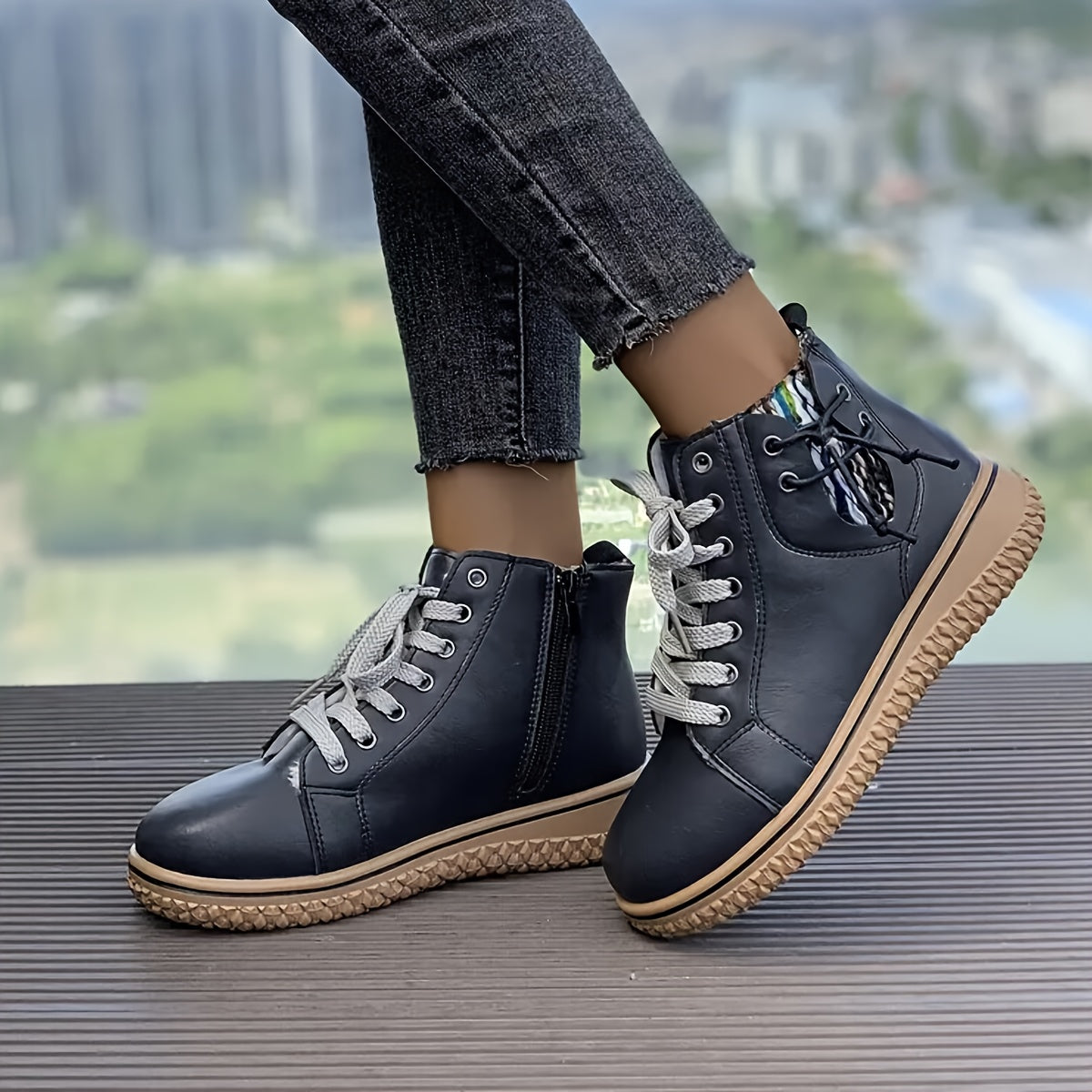 Romane Bottines À Lacets Et Zip Semelle Gomme Femme