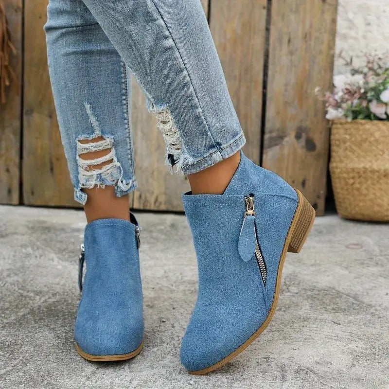 Pauline Bottines Effet Daim Talon Bas Et Zip Décoratif Femme