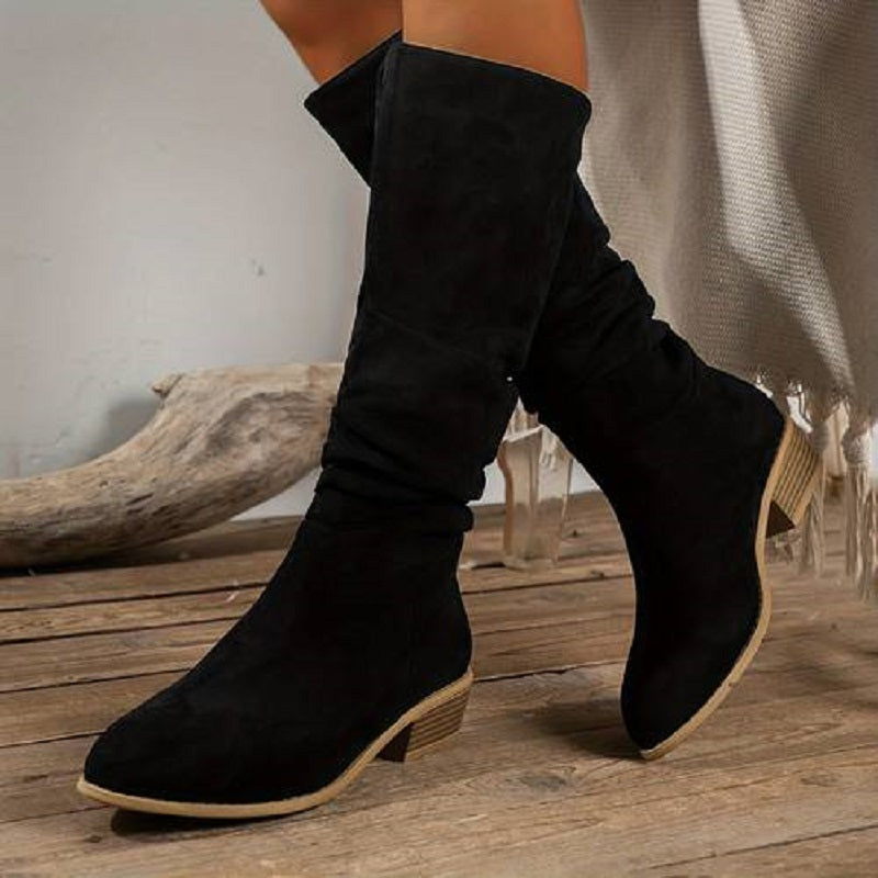 Diane Bottes Hautes Souples Froncées Effet Daim Talon Bas Femme