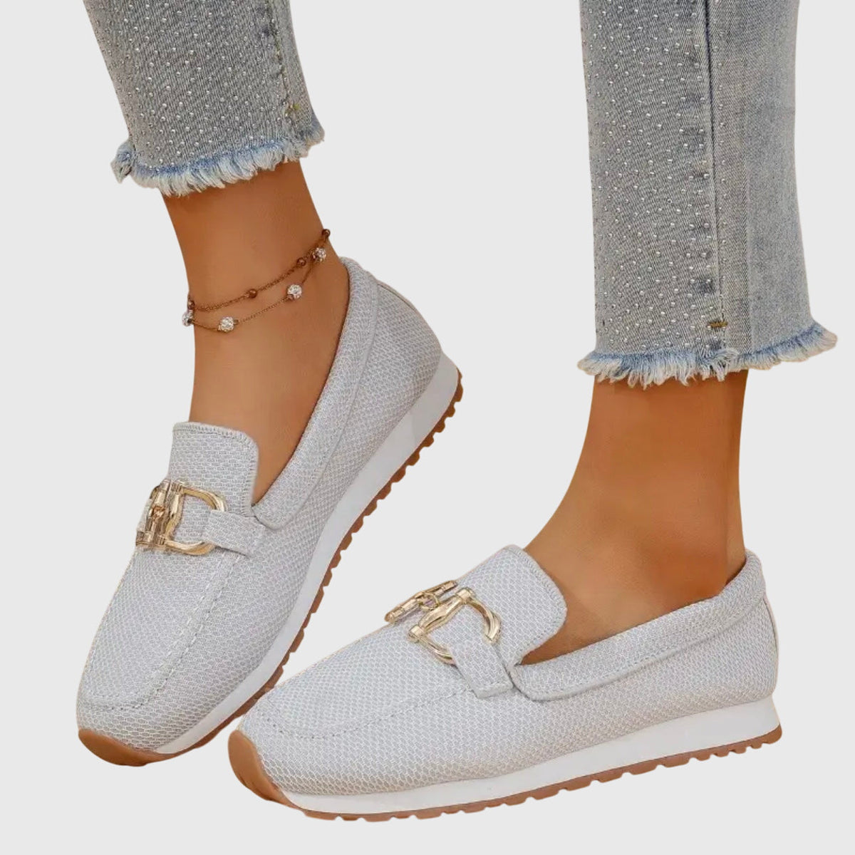Clotilde Mocassins En Maille À Mors Doré Semelle Épaisse Femme