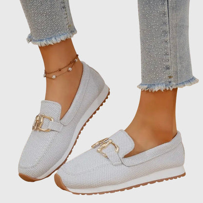 Clotilde Mocassins En Maille À Mors Doré Semelle Épaisse Femme
