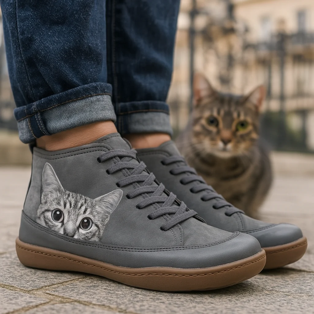 Olympe Bottines À Lacets Motif Chat Semelle Souple Femme
