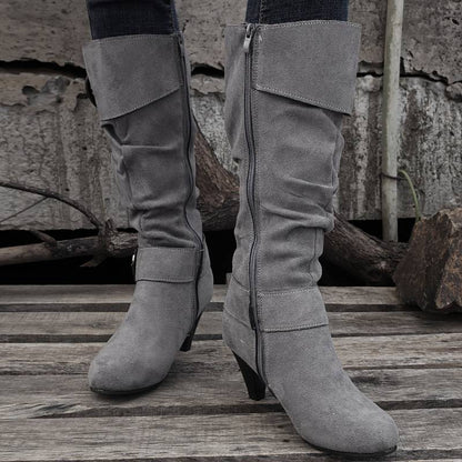 Albane Bottes Hautes Froncées Effet Daim À Boucles Et Talon Femme