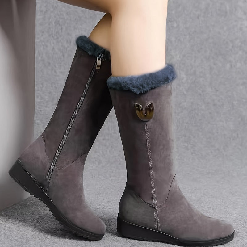 Cécile Bottes Hautes Effet Daim Doublées Et Zippées Femme