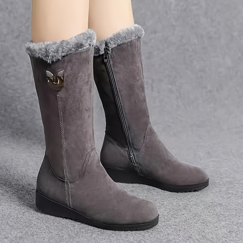 Cécile Bottes Hautes Effet Daim Doublées Et Zippées Femme