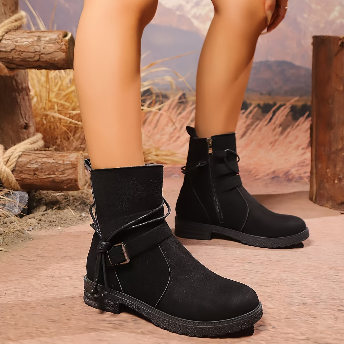 Blanche Bottines Effet Daim Zippées À Sangle Femme