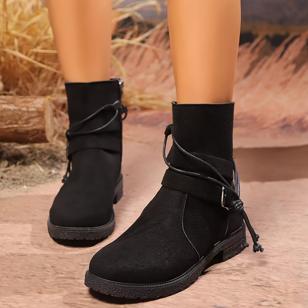Blanche Bottines Effet Daim Zippées À Sangle Femme