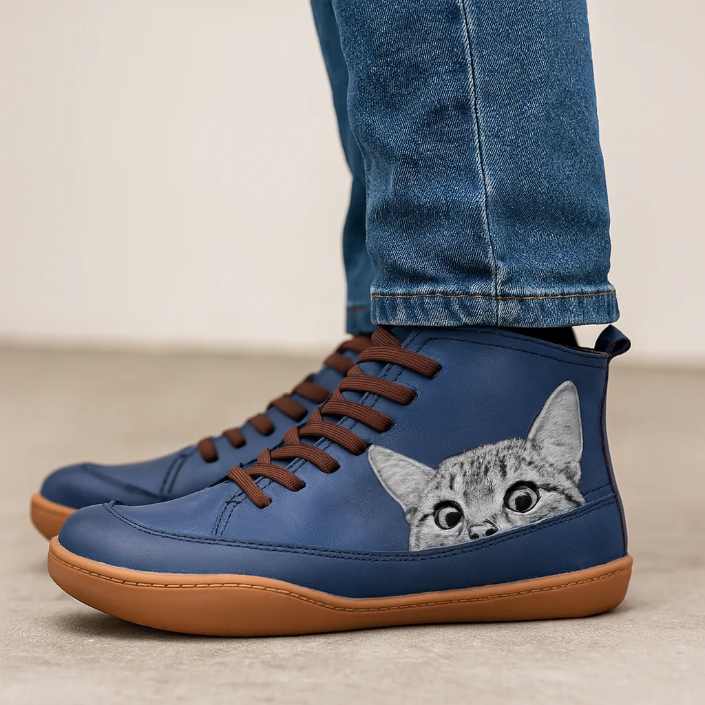 Olympe Bottines À Lacets Motif Chat Semelle Souple Femme