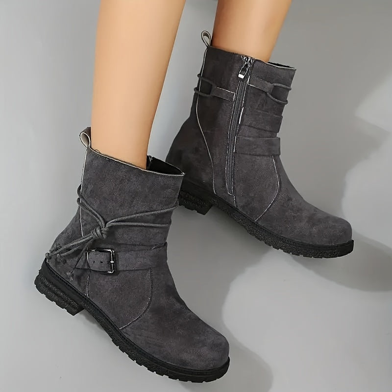 Blanche Bottines Effet Daim Zippées À Sangle Femme
