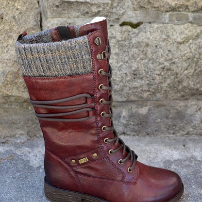 Fanny Bottes Mi-Mollet À Lacets Et Revers Tricot Femme