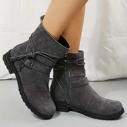 Blanche Bottines Effet Daim Zippées À Sangle Femme