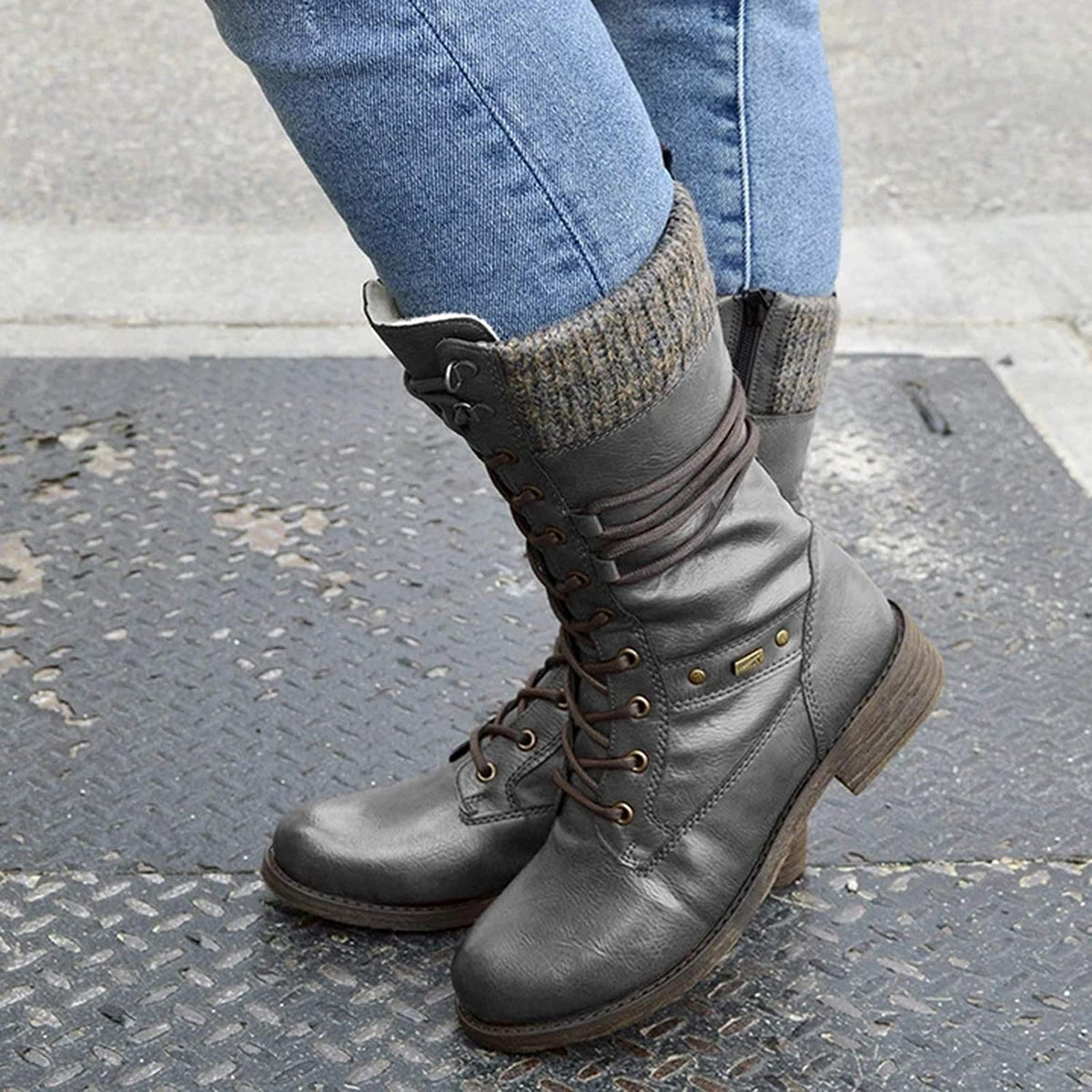 Fanny Bottes Mi-Mollet À Lacets Et Revers Tricot Femme