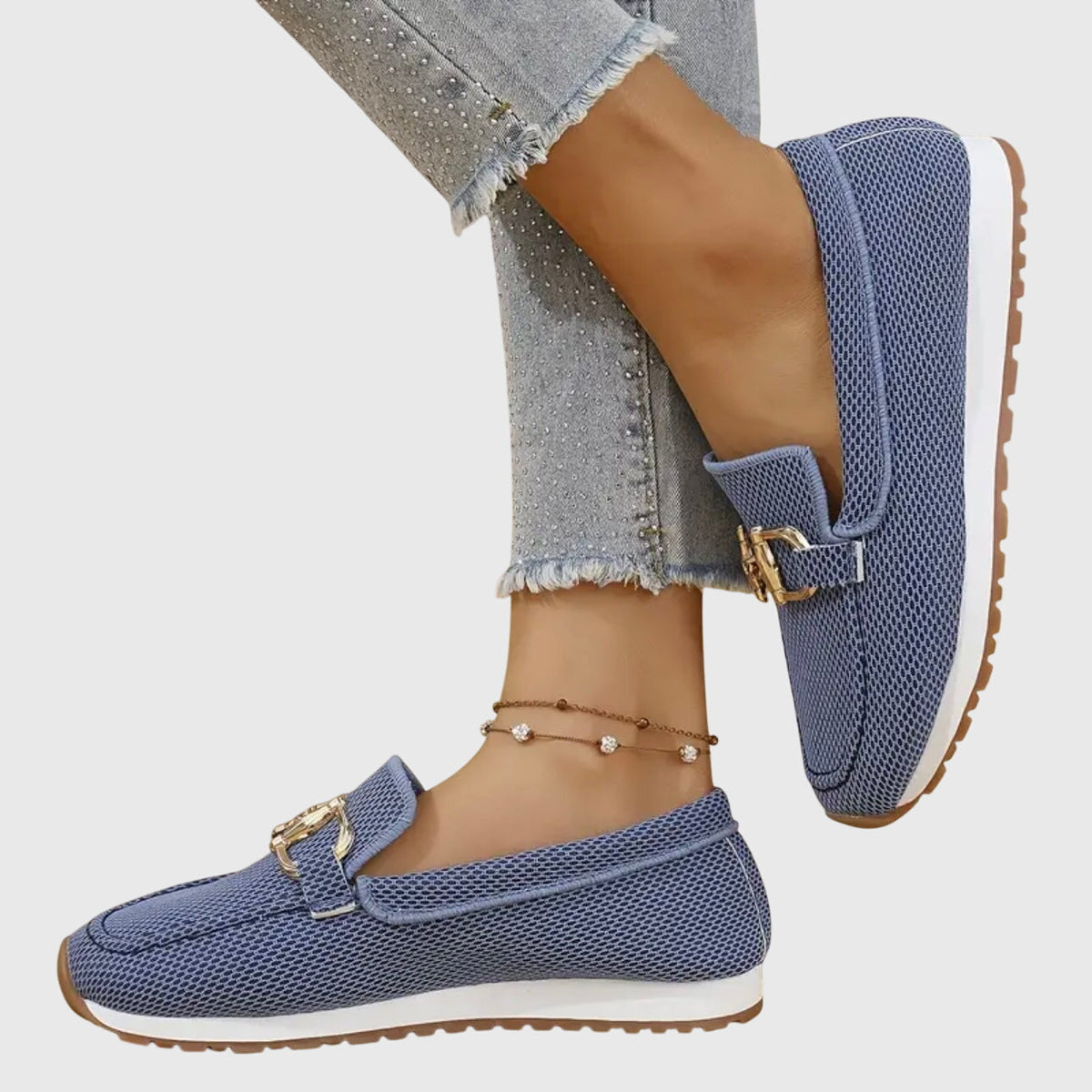 Clotilde Mocassins En Maille À Mors Doré Semelle Épaisse Femme