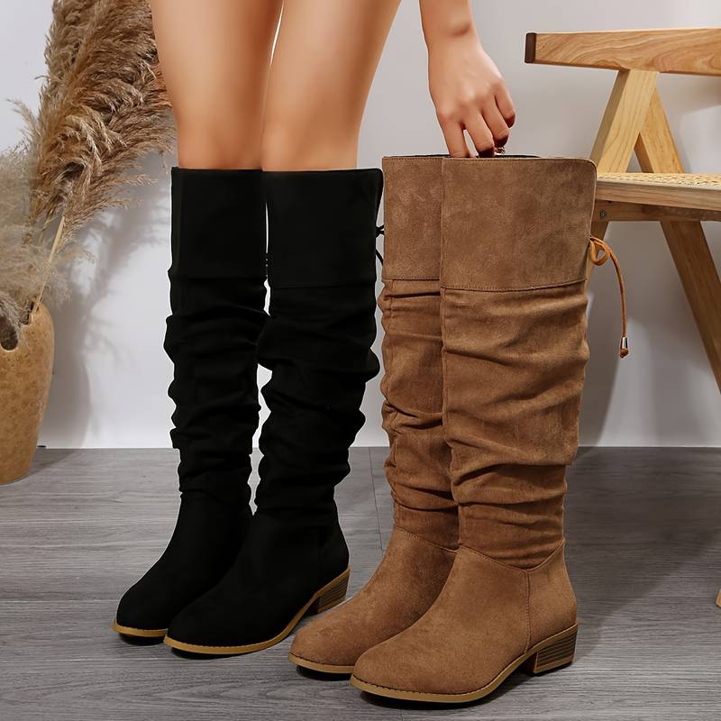 Diane Bottes Hautes Souples Froncées Effet Daim Talon Bas Femme