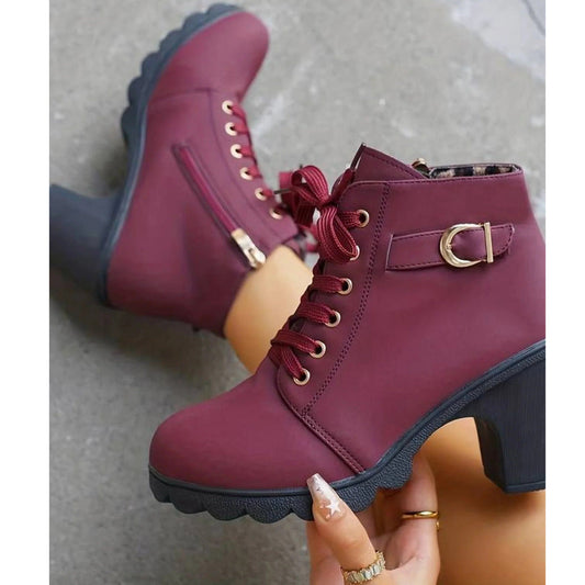 Estelle Bottines Effet Daim À Lacets Boucle Et Talon Carré Femme