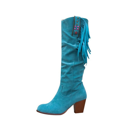 Héloïse Bottes Western Effet Daim À Franges Femme