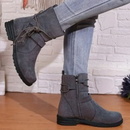 Océane Bottines Effet Daim Zippées À Lanière Nouée Femme