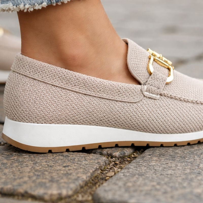Clotilde Mocassins En Maille À Mors Doré Semelle Épaisse Femme