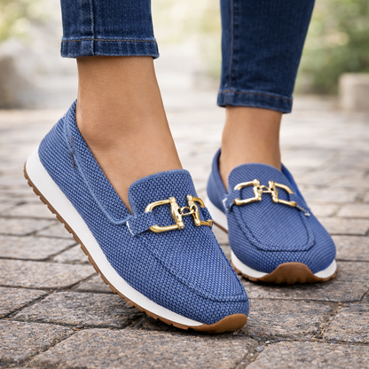 Clotilde Mocassins En Maille À Mors Doré Semelle Épaisse Femme