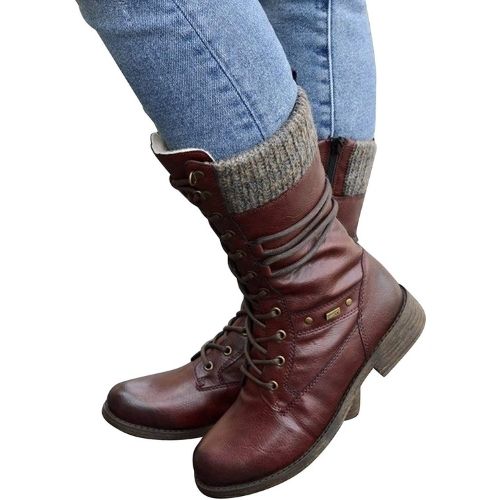 Fanny Bottes Mi-Mollet À Lacets Et Revers Tricot Femme