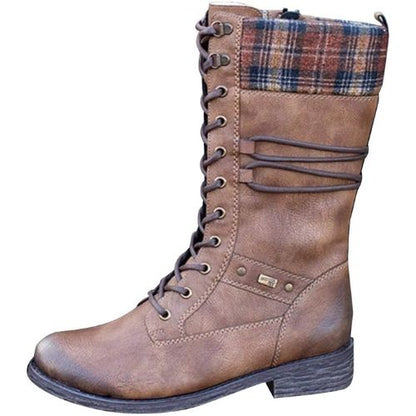 Fanny Bottes Mi-Mollet À Lacets Et Revers Tricot Femme